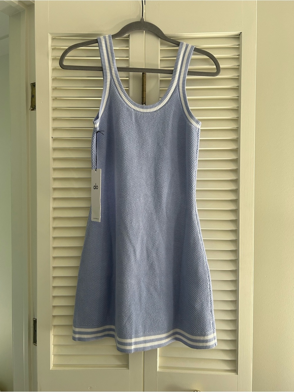 NWT ALO Yoga Tennis Club Sweater Knit Dress Light Blue White Size Small - Picture 7 of 7